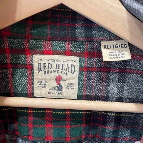 Redhead Plaid Heavier Flannel Shirt Mens XL Long Sleeve Holiday Winter Gray Red - Picture 2 of 7